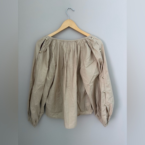 LOFT Blouse Womens XS Beige Split V-Neck Pullover Balloon Long Sleeve NWT - Picture 7 of 7